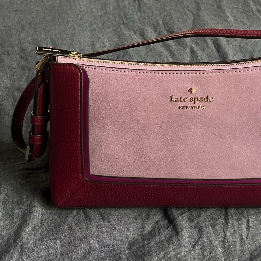 Kate Spade Burgundy and Pink Shoulder Bag Leather & Suede
